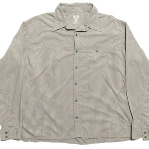 Mountain Hardwear Mens 2XL Long Sleeve Button Up Khaki Striped Hiking Shirt EUC
